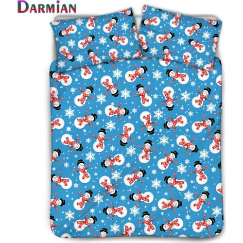 DARMIAN 3Pcs/Set Christmas Decoration Bedroom Duvet Cover and Pillowcase Cartoon Snowman Printed Comforter Cover Bedding Custom