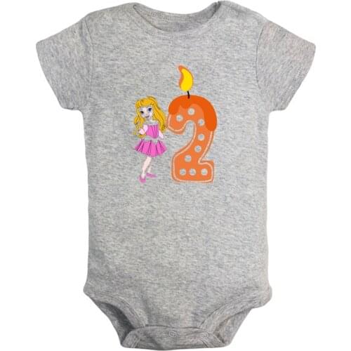 I'm 2 Years Old Cute Little Aurora 2nd Birthday Candle Newborn Baby Girl Boys Clothes Short Sleeve Romper Jumpsuit Outfits Gift