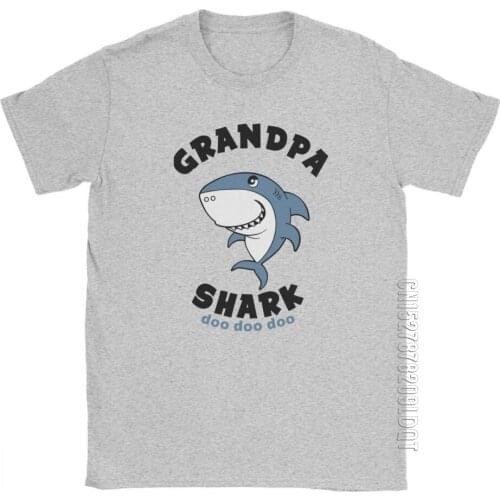 Men T Shirt Grandpa Shark Doo Doo Casual Male Tshirt Grandfather Granddad Family Gifts Basic Tees O Neck Clothes Cotton T-Shirt