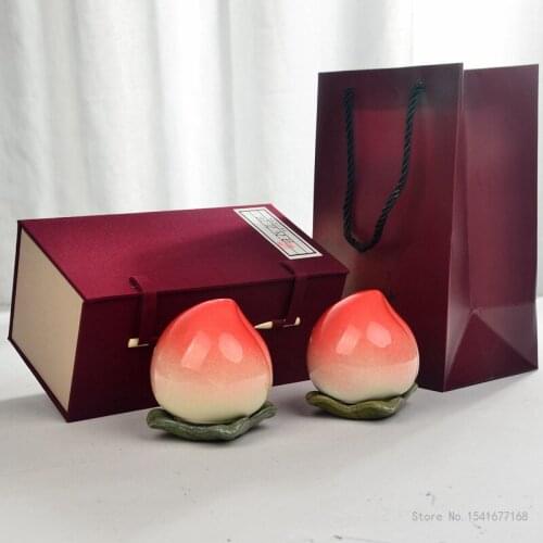 Simulation Peach Tea Canister Ceramic Persimmon Sealed Cans Decoration Candy Cans Sugar Container Tea Jar Present Gift Box