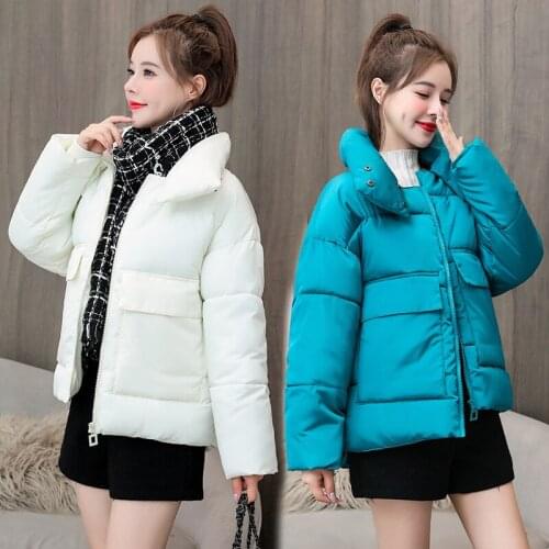 2020 Winter Short Jacket Womens Parker Coat New Solid Stand-up collar Loose Cotton Padded Thicke Warm Student Outerwear AH335