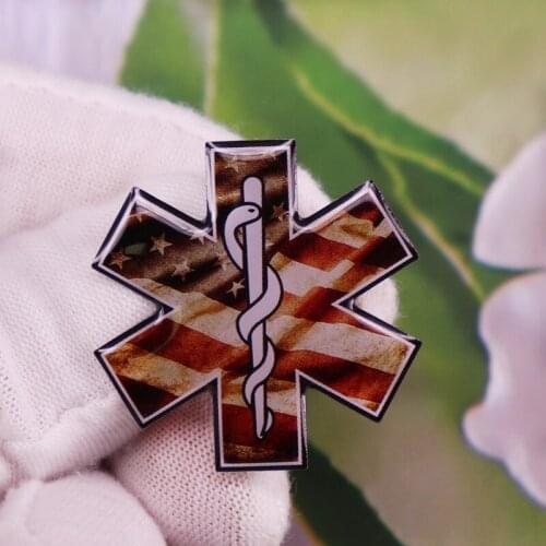 American Flag EMT Star of Life Lapel Pin Ambulance Logo Medical Technician snake Caduceus symbol brooch badge