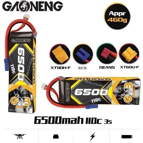 1-2pcs GAONENG GNB 11.1v 6500mAh 110C /220C LiPo Battery For RC Car Racing Spare Parts With Shell Upgrade LiHV 3S Battery