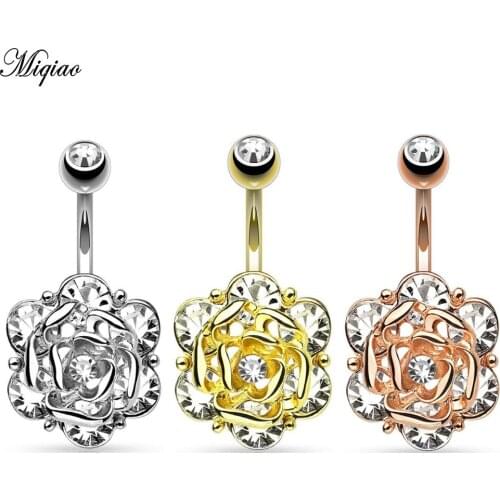 Miqiao 1 Pcs Piercing Jewelry Rose Flower Belly Button Ring Button Nail Belly Button Button New