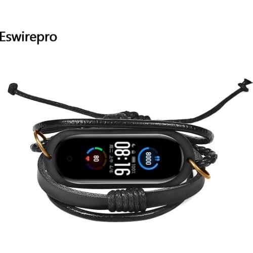 Fashion mi band 4 Wrist Strap manual Leather Weave Braided Bracelet Replacement For Xiaomi Mi Band 3/4/5 ремешок correa pulsera