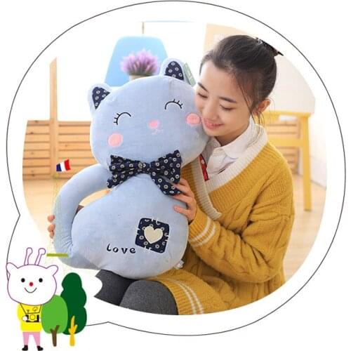 Cartoon love blue cat plush toy bowtie cat large 50cm soft doll throw pilllow Christmas gift b0857
