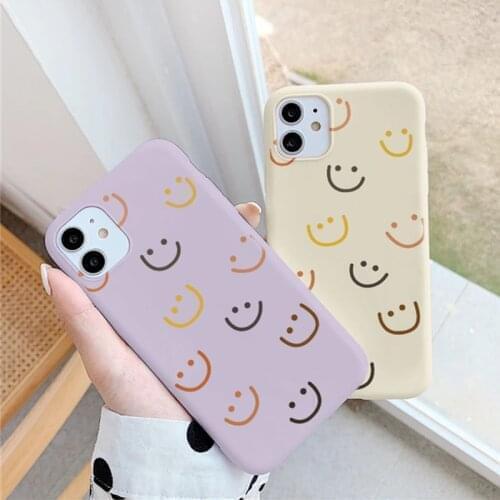 Soft TPU Candy Color Cover Cases For iPhone 7 8 6s Plus X XR XS Max 11 12 Pro Max Mini 5 S SE 2020 Funny Smiley Phone Case Coque