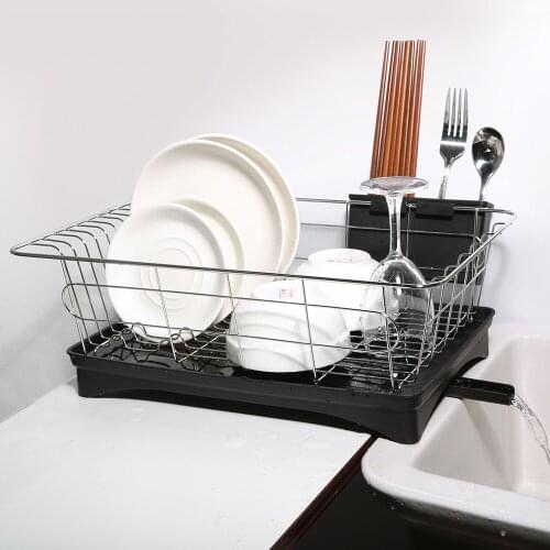 Stainless Steel Single Layer Dish Rack Kitchen Organizer Storage Drainer Drying Plate Shelf Sink Knife Fork Container Accessorie