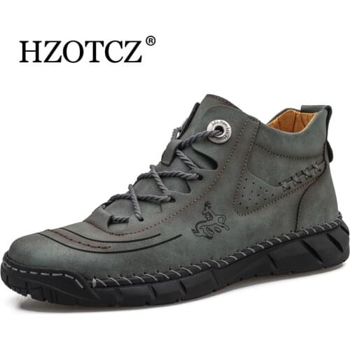 New Arrival Leather Men Boots Handmade Ankle Boots Khaki Outdoor Winter Boots Men Casual Leather Shoes Autumn Platform Boots