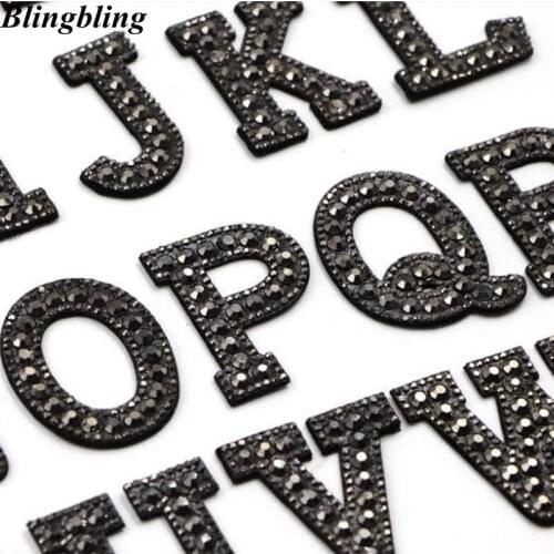 New A-Z Alphabet Letters Black Rhinestones Patch Sew Iron On Letter Rhinestone Patches Badges For DIY Dress Jeans Appliques