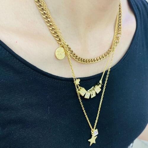 New party jewelry charms letter logo lucky square necklace for women famous brand many layer star necklace sweater chain female