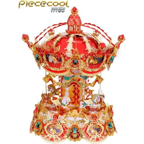 Piececool MERRY GO AROUND Music Box Model kits 3D laser cutting Jigsaw puzzle DIY Metal model Kids Educational Puzzles Toys