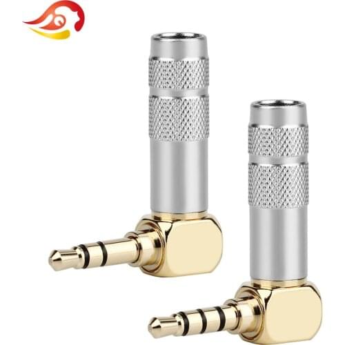 QYFANG 3.5mm 3/4 Poles Earphone Plug Audio Jack Headphone 6.0mm Stereo Gold Plated Bend 90 Degree Silver Solder Line Connector