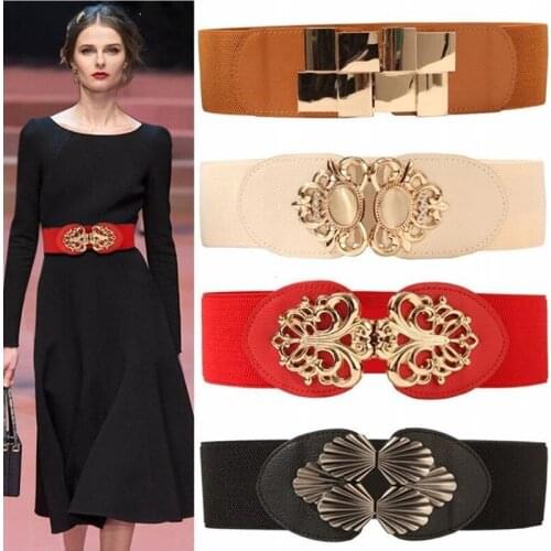 High Quality Waistbands For Woman Female Wide Belt Gold Square Buckle Cummerbunds For Dress Decorative Belt Womens Slim Elastic