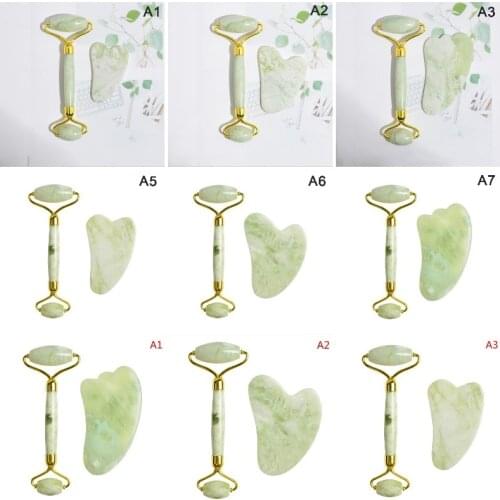 Face Massager Roller Natural Jade Stone Guasha Board Scraper Set Gua Sha Board Facial Massager Slimming Lift Face Massage Rolle