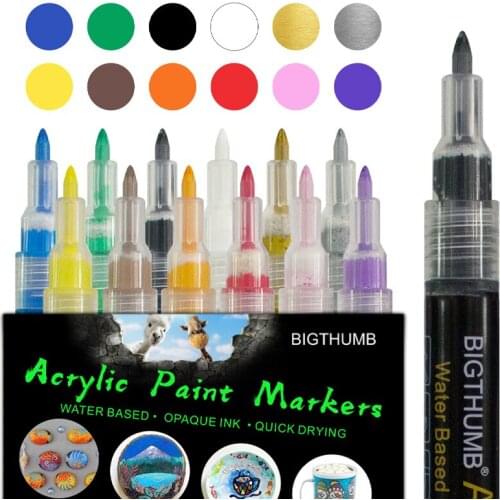 Acrylic Paint Pens for Rock Painting Acrylic Paint Markers - Includes 12 Water-based Markers for Painting Glass,Porcelain, Wood