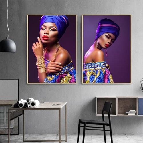 Sexy Makeup African Woman Canvas Painting Red Lips Girl Posters and Prints Scandinavian Cuadros Wall Art Picture for Living Room