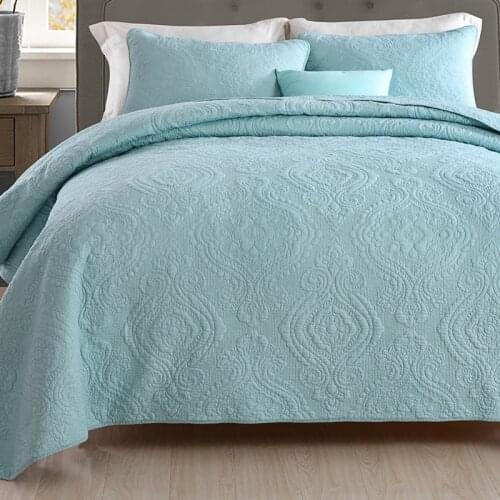 100% Cotton Chic Bedspread Reversible All-Season Quilted-look Bedding Ultra Soft Bed cover set blue quilt