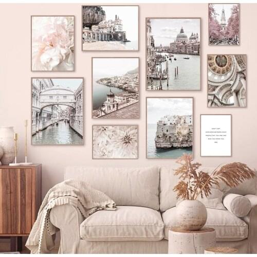 Nordic Seaside Scenery Canvas Painting Flower Landscape Wall Art Poster Scandinavian Print Modern Art Picture for Home Decor