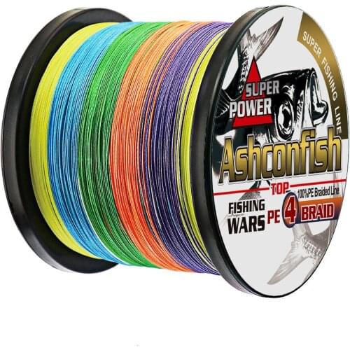 Super strong 1000M braided wires 100% pe fiber multi-color 4 strands multifilament fishing line 6 60 100LB rope cords durable