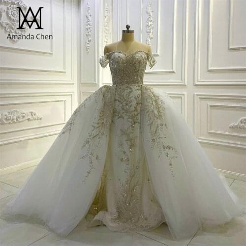 Hochzeitskleid Off Shoulder Lace Appliqued Detachable Skirt Wedding dress