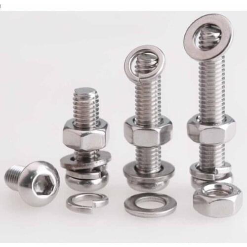 M2m2.5m3m4 Stainless Steel 304 Disc Head Hexagon Socket Screw, Bolt, Nut, Washer, Spring Washer, Complete Set 50Pcs