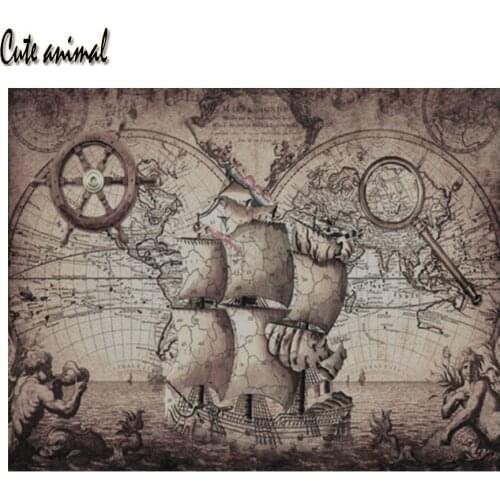 Vintage Nautical World Map 5D Diy Diamond Painting Full Square Round Drill Embroidery Travel Landscape Mosaic Needlework Decor