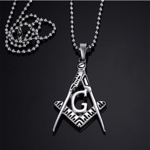Vintage Men Necklace Freemason Letter Masonic Pendant Colar Stainless Steel Jewelry Collier Mens Jewellery Religious Necklaces
