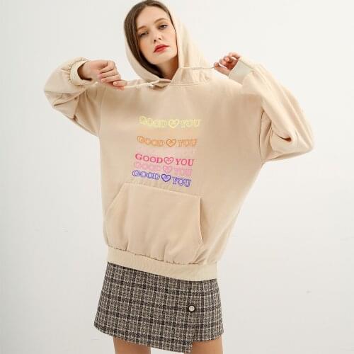 Pink Heart Letter Print Hoodie Harajuku Loose Cotton Drawstring Hooded Long Sleeves Fashion Casual Tops Sweatshirt For Women