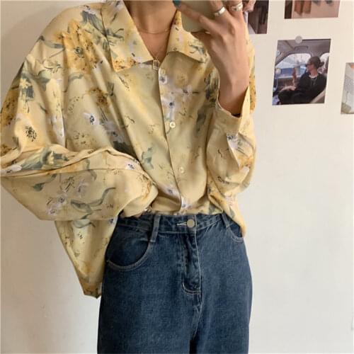 Alien Kitty Office Lady Fashion Lovely Simple Print Flowers Chic 2020 Loose New Lapel Women All Match Elegance Vintage Shirts