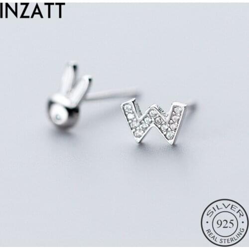 INZATT Asymmetry 925 Sterling Silver Animal Rabbit Full Zircon Letter W Stud Earrings 2018 Fine Jewelry For Women Accessories