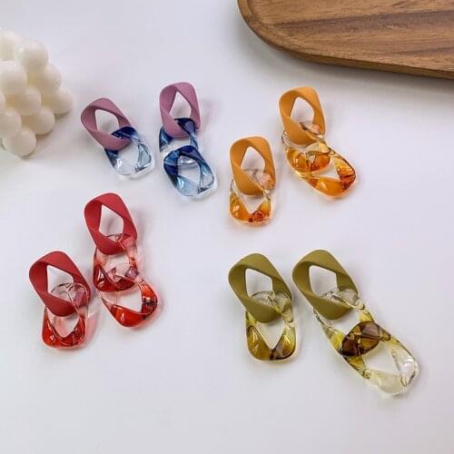 Origin Summer Korea Contrast Color Chunky Cuban Chain Earrings for Women Transparent Resin Hollow Link Drop Earrings Oorbellen