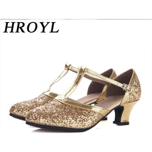 Hot Sale Women Ladies Modern Ballroom Party Tango Waltz Dance Dancing Shoes Indoor/outdoor Mid Heeled 7cm Dance Shoes woman gold