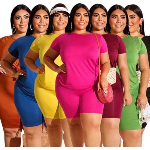 Suits womens sports suits solid color short-sleeved O-neck shirt shorts shorts suit yoga fitness clothes sportswear casual wear