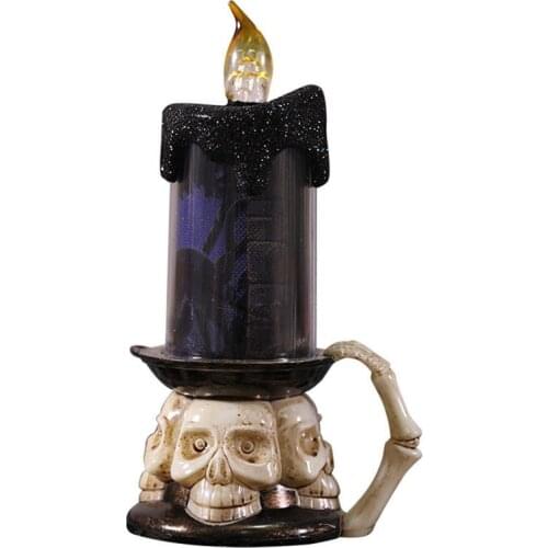 1 Pcs Halloween Candle Light Decorative LED Candle Flameless Lamp With Skeleton Scary Haunted House Ornament For Halloween Party