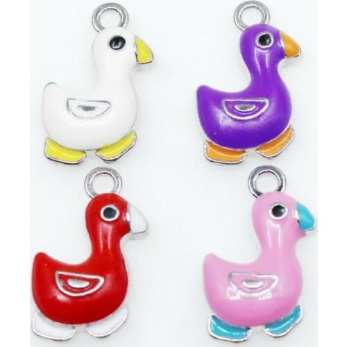 10pcs/lot Enamels Duck Animal Dangle Charms Lobster Clasp DIY Bracelet Necklace Pendants Jewelry Hanging Charms