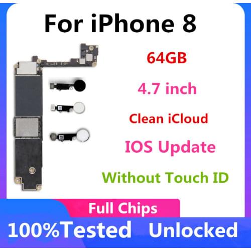 64GB 256GB Unlocked Motherboard For iPhone 8 4.7inch With/NO Touch ID Logic Main Board Clean iCloud With Full Chips Good Working