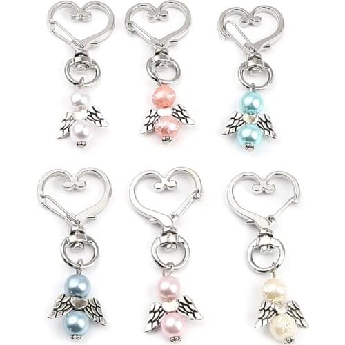 3PCs ABS Religious Angel Knitting Stitch Markers For Kniting Tools Silver Color Wing Pink Colorful Bedas Angel Heart 58mm