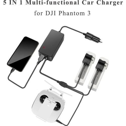 5 IN 1 Car Charger for DJI Phantom 3 Advanced Professional Drone Battery Remote Controller Smart Charging USB Port Accessories