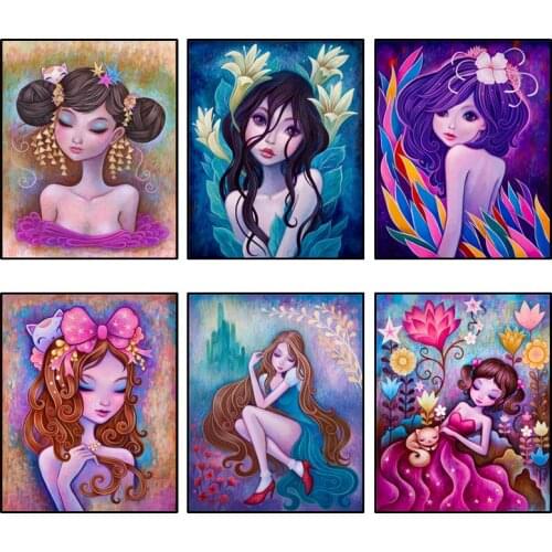 5D DIY Diamond Painting Cartoon Beautiful Girl Diamond Embroidery Full Cross Stitch Mosaic Rhinestone Home Decor Handmade Gifts
