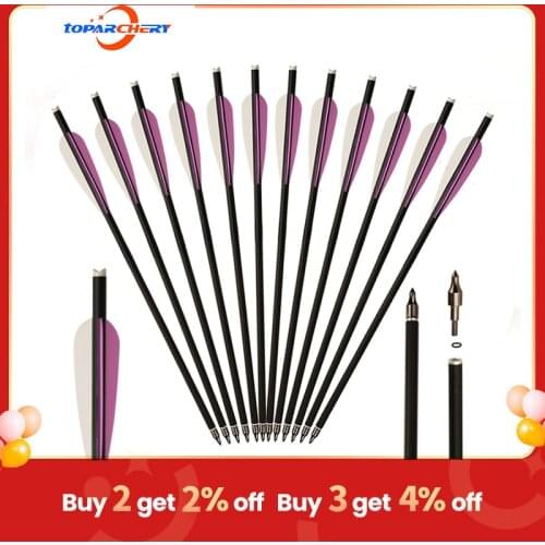 Toparchery Crossbow Bolts 16 inch Shaft Carbon Arrows for Target Hunting Outdoor Sport with replacable arrow tips