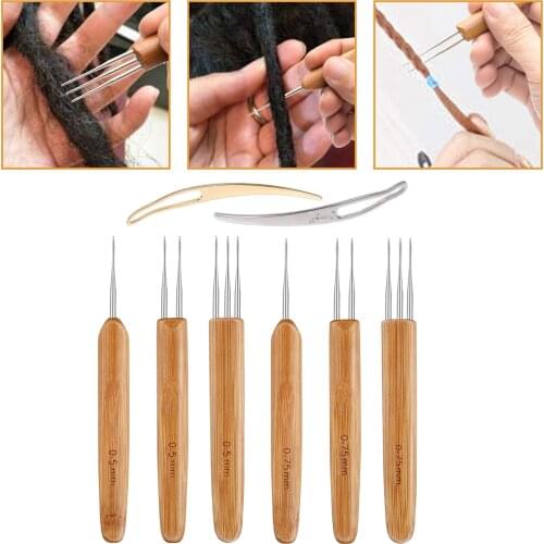 8pc/Set 0.5/0.75mm 1/2/3 Head Bamboo Hair Weaving Crochet Needles Dreading Hooks Dreadlock Tools for Braid Craft