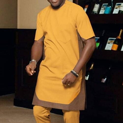 African Clothes for Men 2021 Summer African Men Short Sleeve Yellow Plus Size T-shirt M-4XL