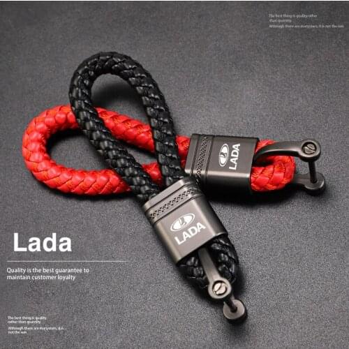 Car Styling Keychain Leather Woven Rope Metal Key Ring For Lada Niva Vesta Samara Kalina Largus Priora Xray Granta