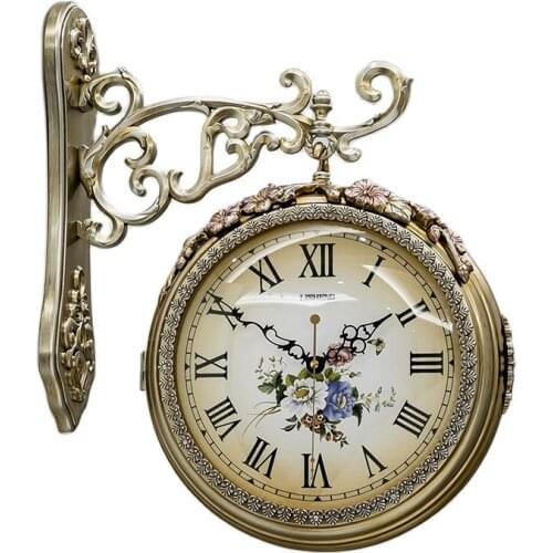 Large Wall Clock Vintage Luxury Double Sided Living Room Wall Watches Home Decor Creativity Mute Metal Support Quartz Clock Gift