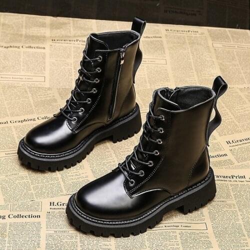 Winter Women Boots Motorcycle Boots Women British Style Round Head Square-Heel Ankle Boots Gothic Punk Ankle Boot Women Shoes