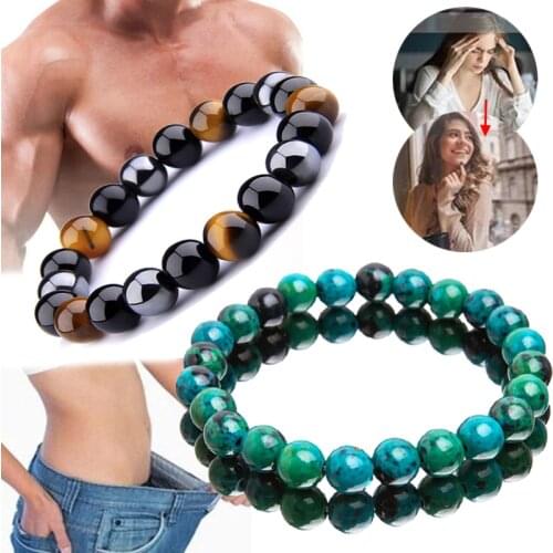 2pcs/set Chrysocolla Malachite Bracelets For Lovers Unisex 8/10mm Natural Stone Tiger Eye Beads Bracelet Diabetes Relief Jewelry