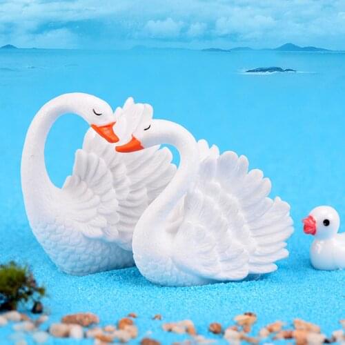 Black White Swan miniature Figurine Cartoon Love Ducks decoration mini fairy garden animals statue Home Desk Kids Room ornaments