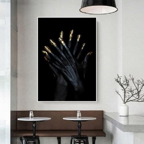 Black Hands Canvas Painting On The Wall Woman Golden Nail Posters and Prints Scandinavian Wall Art Home Decor Modular Pictures