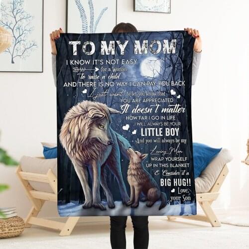 To My Mom From Son Wolf Fleece Blanket Wolf Art Birthday Anniversary Gift Mothers Day Sofa Child Textiles Bed Cover Couvertures